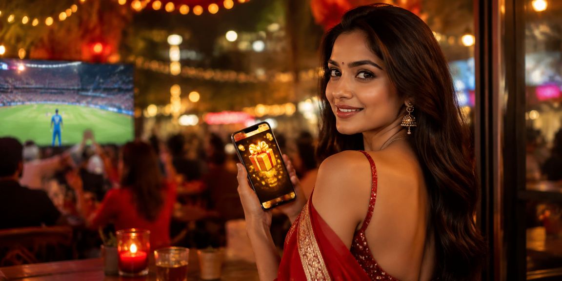 Cricket betting scene in India with vibrant red and gold theme